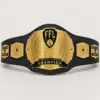 Gridiron Victory Wrestling Championship Belt front showcase with gold five-plate design, football-themed centre emblem and black strap.