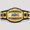 Desert Emblem Wrestling Championship Belt front showcase with gold-and-black five-plate design, state-shaped centre graphic and black strap.