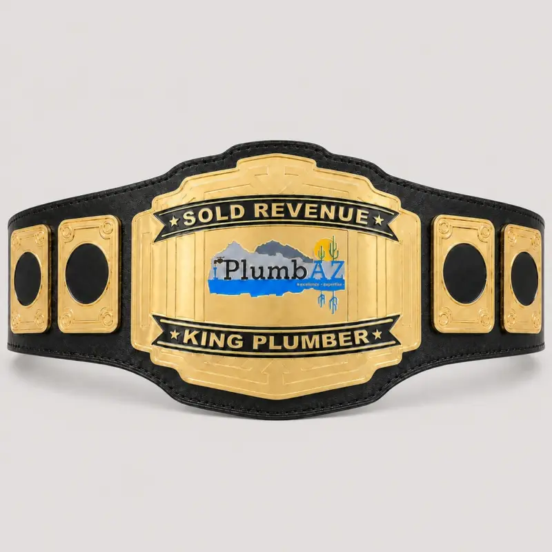 Desert Emblem Wrestling Championship Belt front showcase with gold-and-black five-plate design, state-shaped centre graphic and black strap.