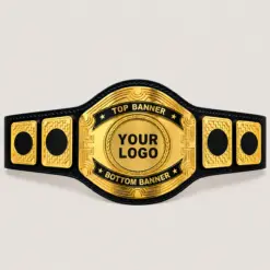 Classic Medallion customizable championship belt in gold and black with centre logo and custom banner areas
