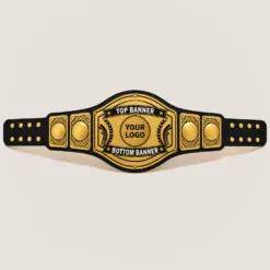 Laurel Frame customizable championship belt in gold and black with centre logo and top and bottom banner areas
